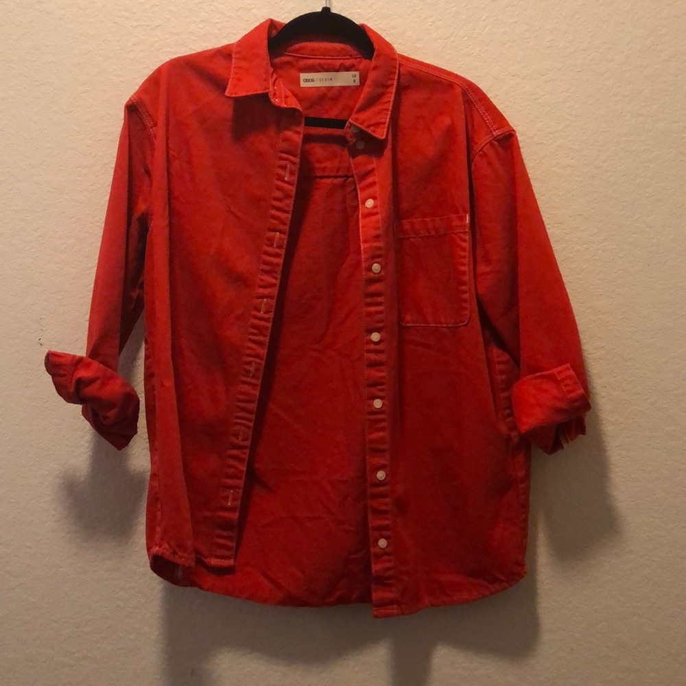 Asos red denim button down